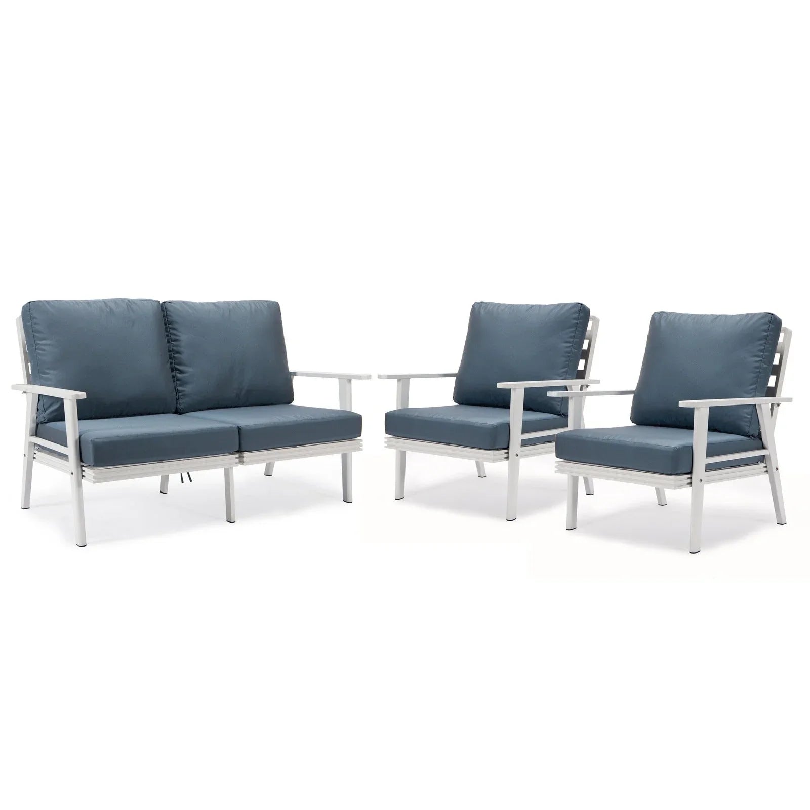 Walbrooke Modern 3-Piece Outdoor Patio Set with White Aluminum Frame and Removable Cushions Loveseat and Set of 2 Armchairs - Elax Furniture
