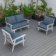 Walbrooke Modern 3-Piece Outdoor Patio Set with White Aluminum Frame and Removable Cushions Loveseat and Set of 2 Armchairs - Elax Furniture