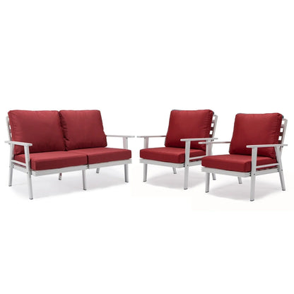Walbrooke Modern 3-Piece Outdoor Patio Set with White Aluminum Frame and Removable Cushions Loveseat and Set of 2 Armchairs - Elax Furniture