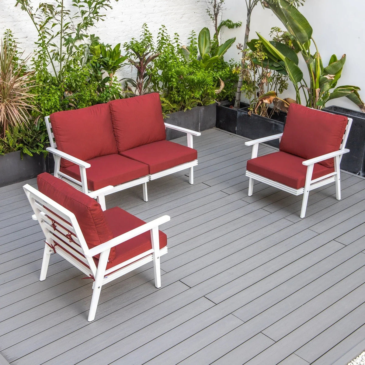 Walbrooke Modern 3-Piece Outdoor Patio Set with White Aluminum Frame and Removable Cushions Loveseat and Set of 2 Armchairs - Elax Furniture