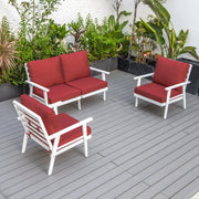 Walbrooke Modern 3-Piece Outdoor Patio Set with White Aluminum Frame and Removable Cushions Loveseat and Set of 2 Armchairs - Elax Furniture