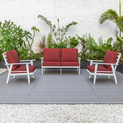 Walbrooke Modern 3-Piece Outdoor Patio Set with White Aluminum Frame and Removable Cushions Loveseat and Set of 2 Armchairs - Elax Furniture