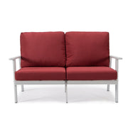 Walbrooke Modern 3-Piece Outdoor Patio Set with White Aluminum Frame and Removable Cushions Loveseat and Set of 2 Armchairs - Elax Furniture