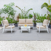 Walbrooke Aluminum Patio Conversation With Slats Design Fire Pit Table & Tank Holder - Elax Furniture