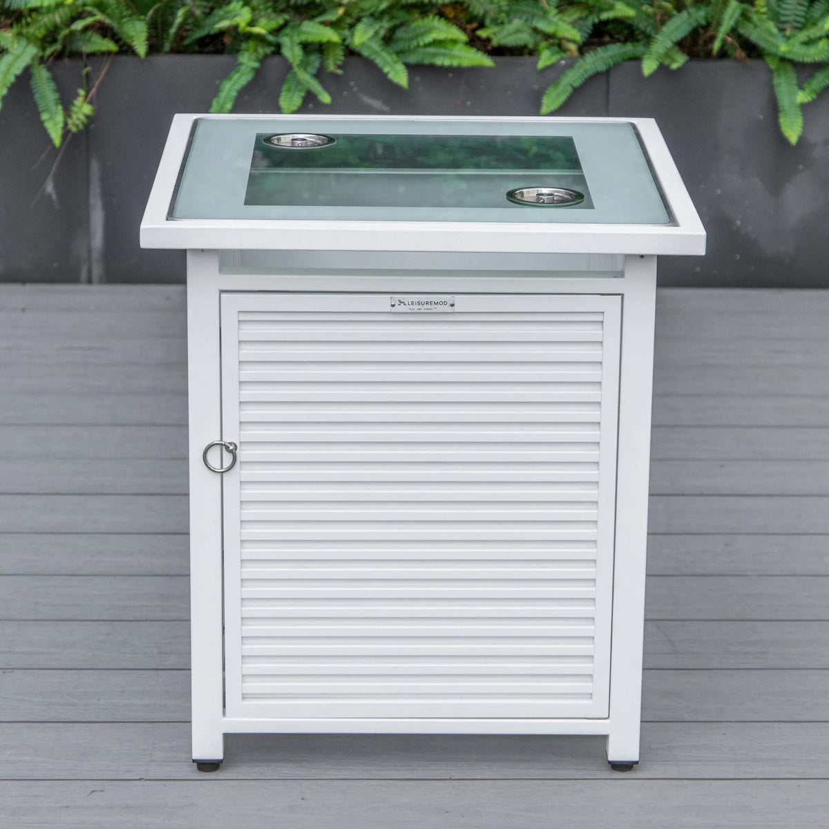 Walbrooke Aluminum Patio Conversation With Slats Design Fire Pit Table & Tank Holder - Elax Furniture