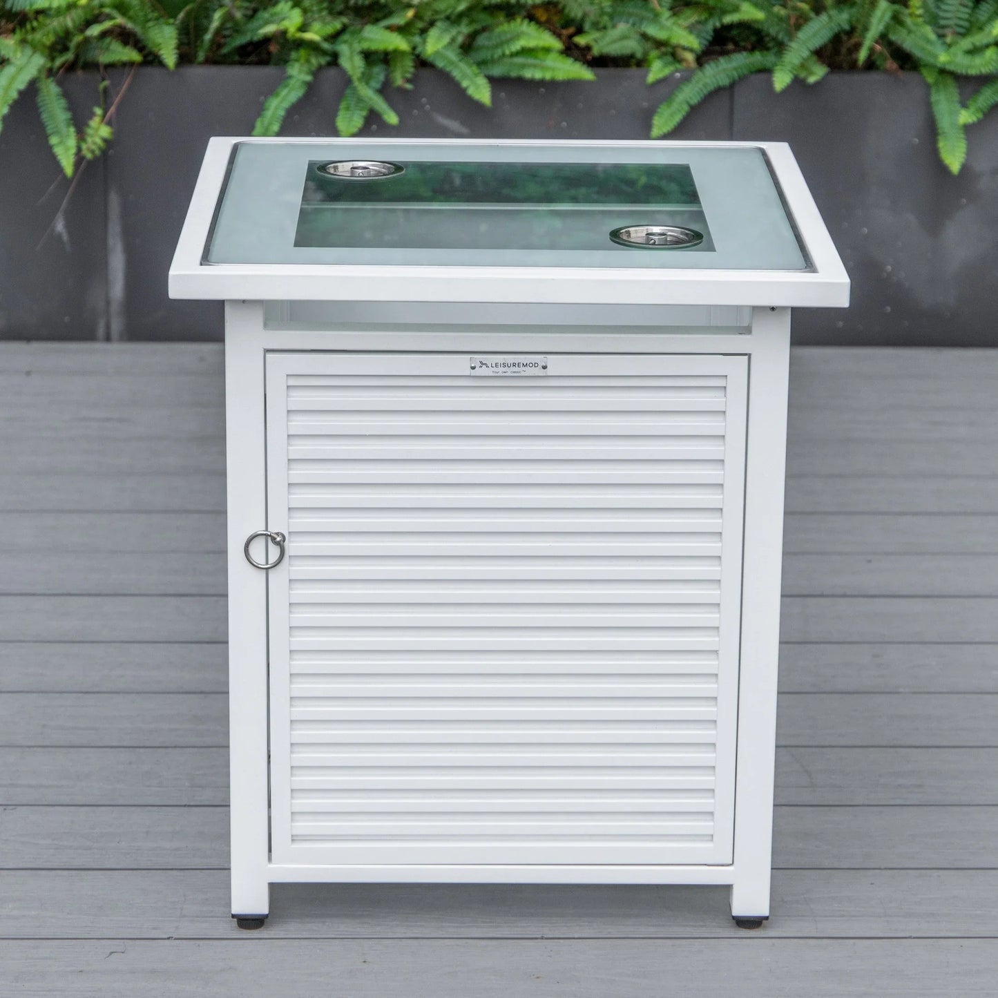 Walbrooke Aluminum Patio Conversation With Slats Design Fire Pit Table & Tank Holder - Elax Furniture