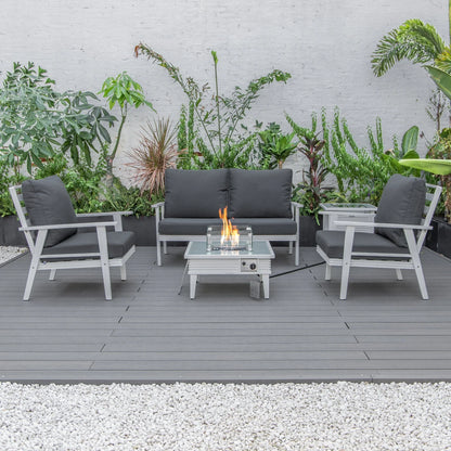 Walbrooke Aluminum Patio Conversation With Slats Design Fire Pit Table & Tank Holder - Elax Furniture