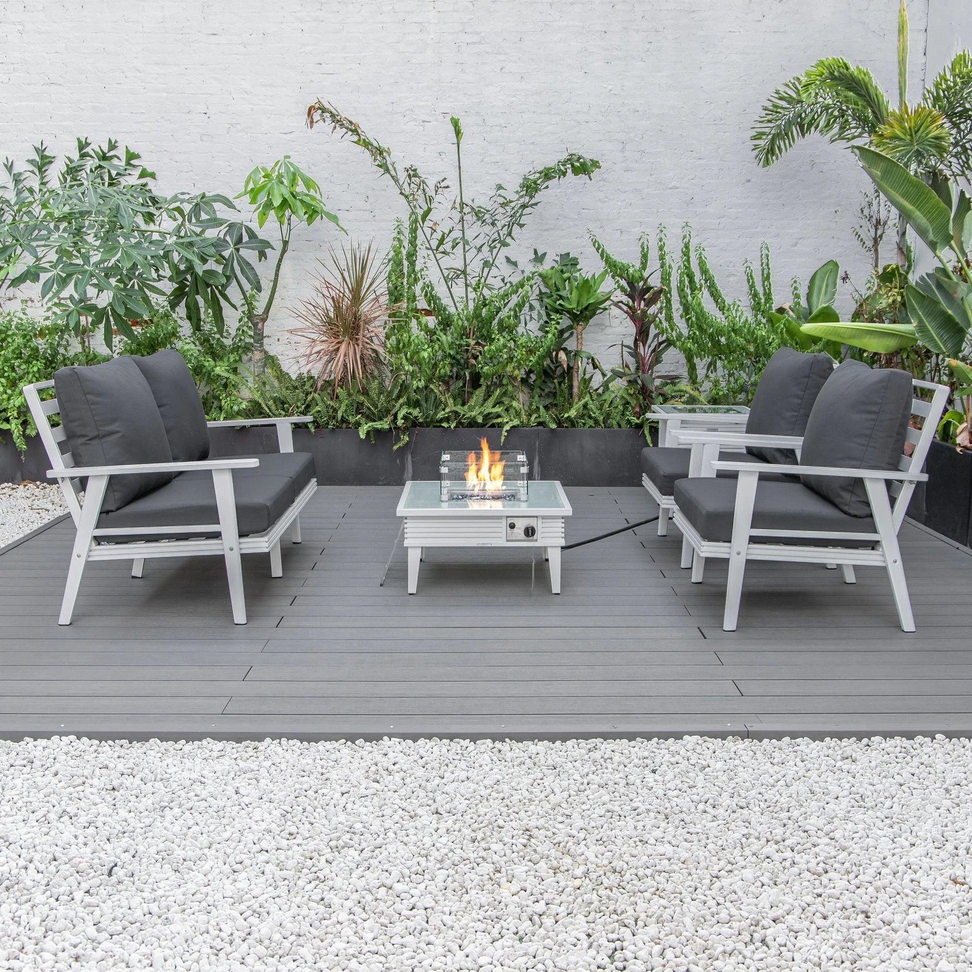Walbrooke Aluminum Patio Conversation With Slats Design Fire Pit Table & Tank Holder - Elax Furniture