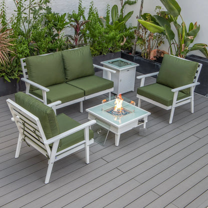 Walbrooke Aluminum Patio Conversation With Slats Design Fire Pit Table & Tank Holder - Elax Furniture
