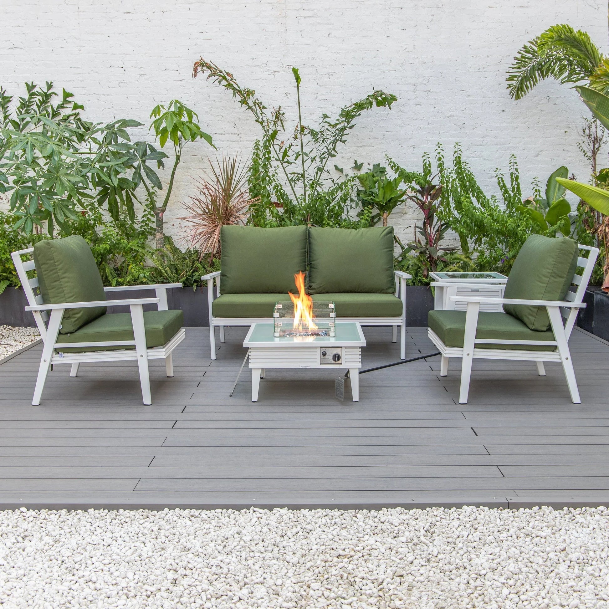 Walbrooke Aluminum Patio Conversation With Slats Design Fire Pit Table & Tank Holder - Elax Furniture