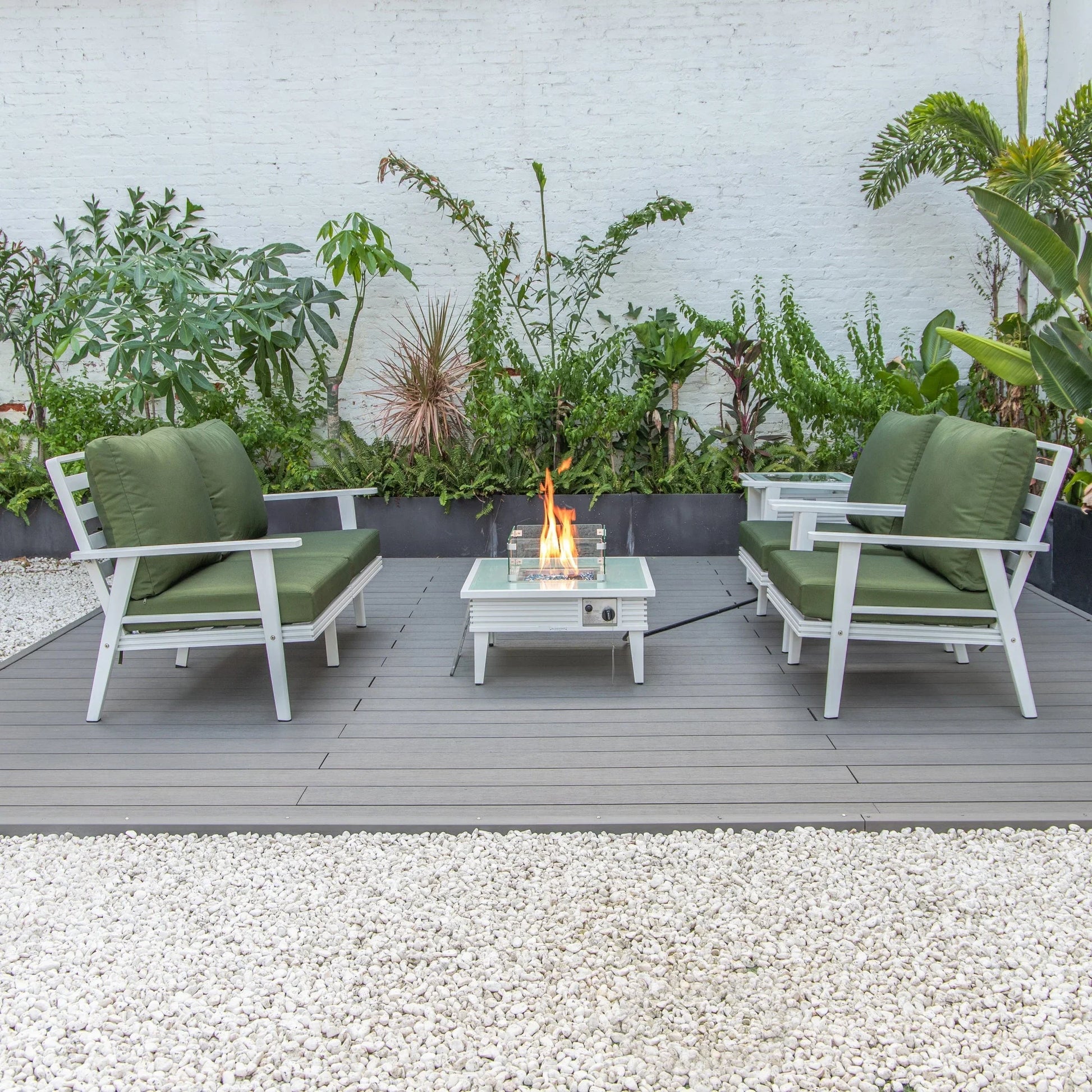 Walbrooke Aluminum Patio Conversation With Slats Design Fire Pit Table & Tank Holder - Elax Furniture