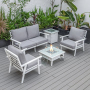 Walbrooke Aluminum Patio Conversation With Slats Design Fire Pit Table & Tank Holder - Elax Furniture
