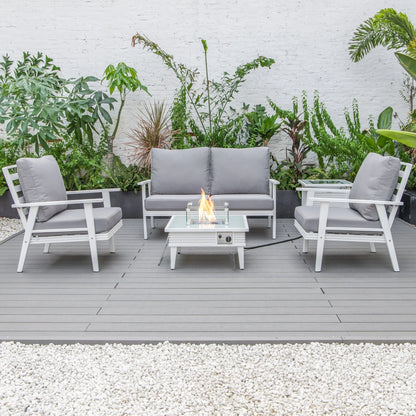 Walbrooke Aluminum Patio Conversation With Slats Design Fire Pit Table & Tank Holder - Elax Furniture