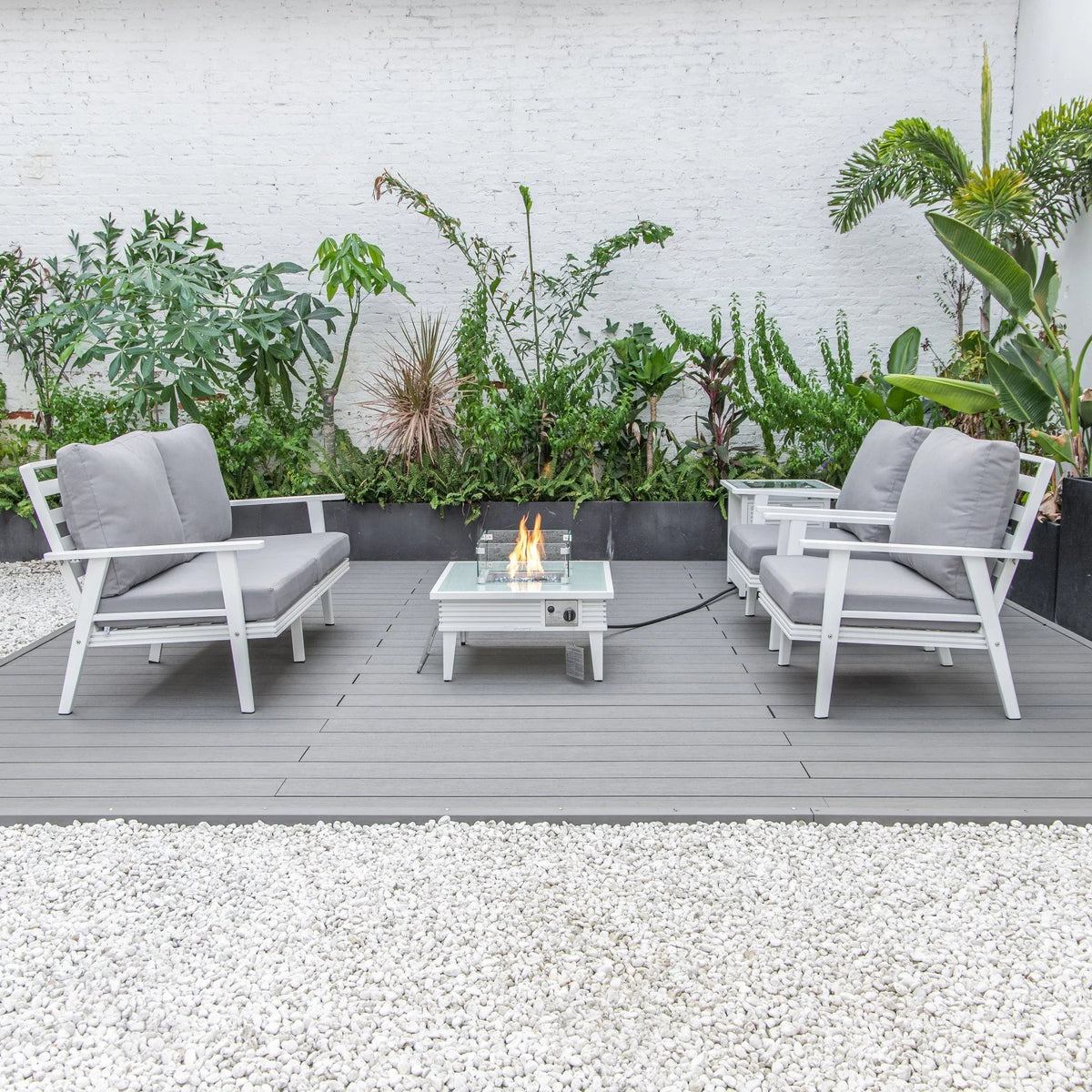 Walbrooke Aluminum Patio Conversation With Slats Design Fire Pit Table & Tank Holder - Elax Furniture