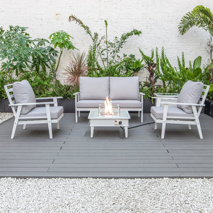 Walbrooke Aluminum Patio Conversation With Slats Design Fire Pit Table & Tank Holder - Elax Furniture
