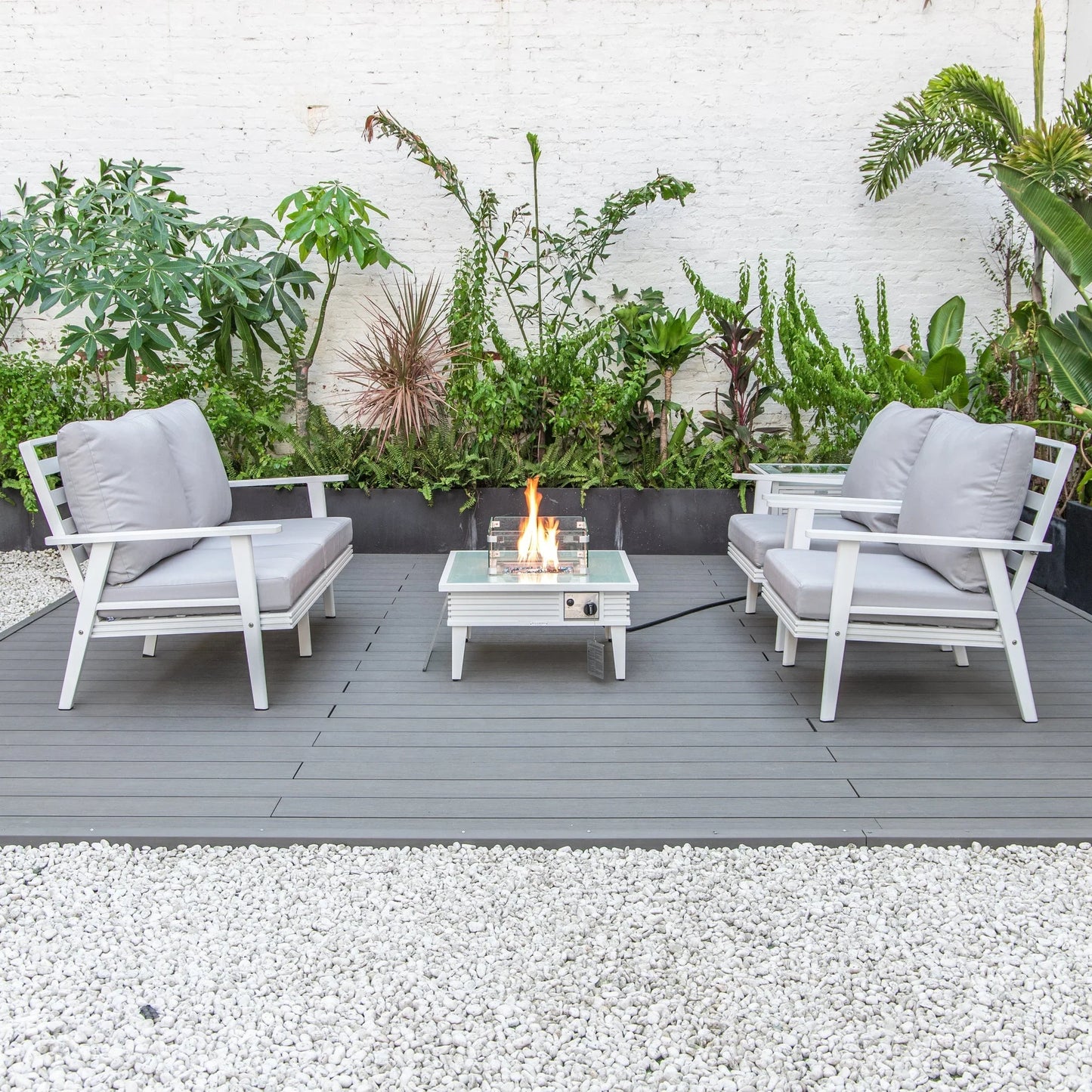 Walbrooke Aluminum Patio Conversation With Slats Design Fire Pit Table & Tank Holder - Elax Furniture