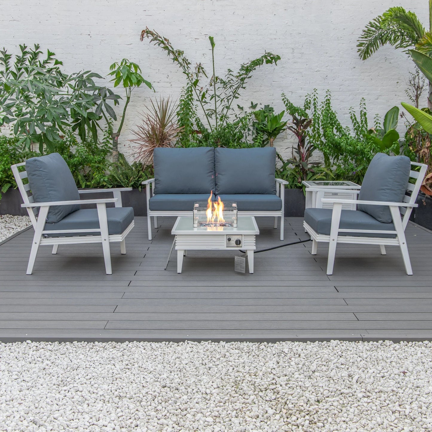 Walbrooke Aluminum Patio Conversation With Slats Design Fire Pit Table & Tank Holder - Elax Furniture