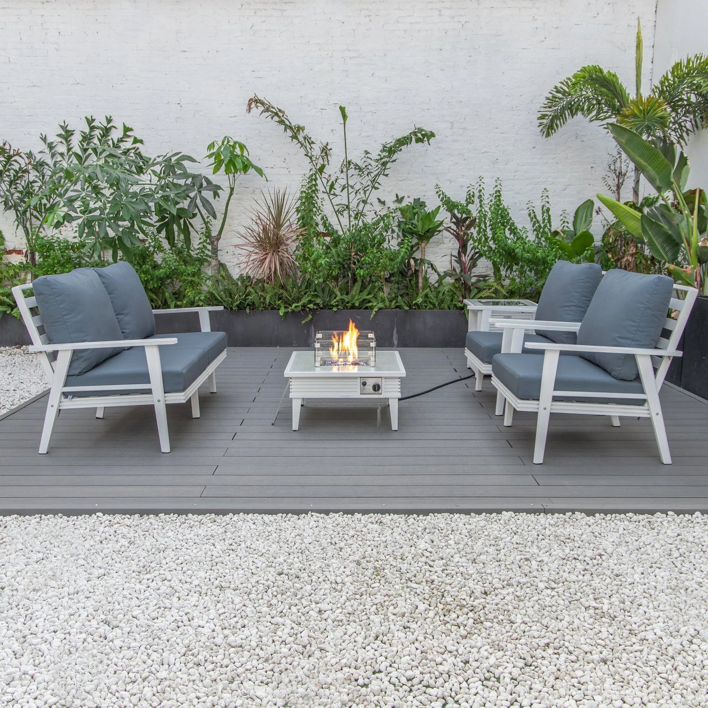 Walbrooke Aluminum Patio Conversation With Slats Design Fire Pit Table & Tank Holder - Elax Furniture