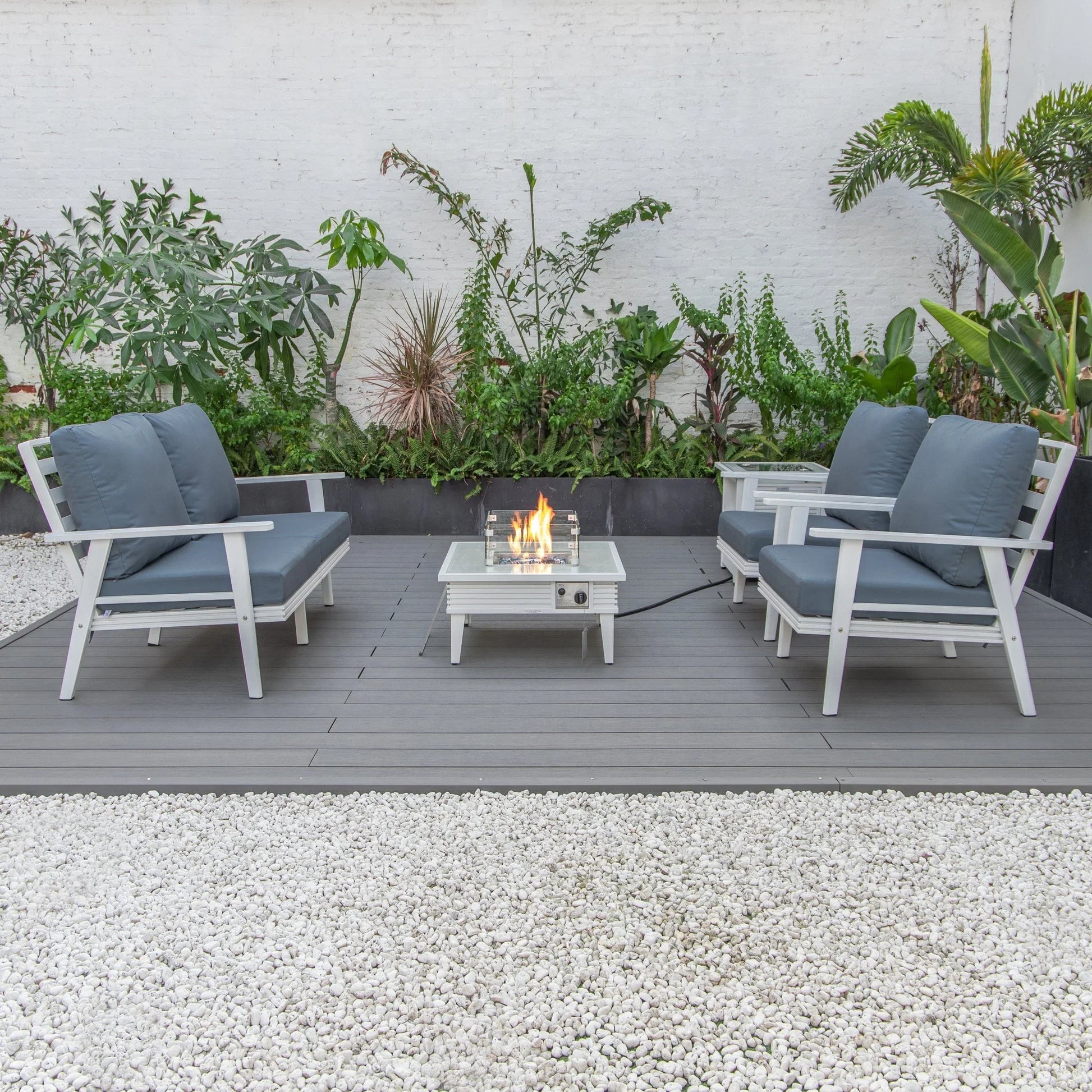 Walbrooke Aluminum Patio Conversation With Slats Design Fire Pit Table & Tank Holder - Elax Furniture