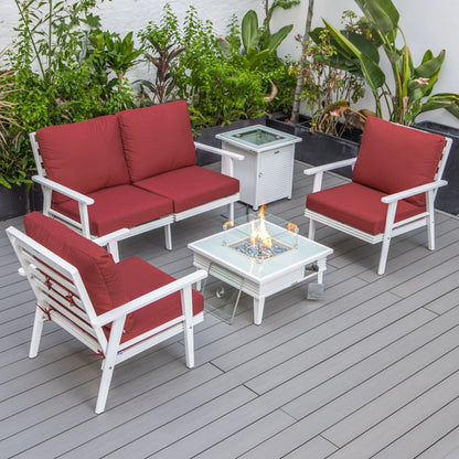 Walbrooke Aluminum Patio Conversation With Slats Design Fire Pit Table & Tank Holder - Elax Furniture