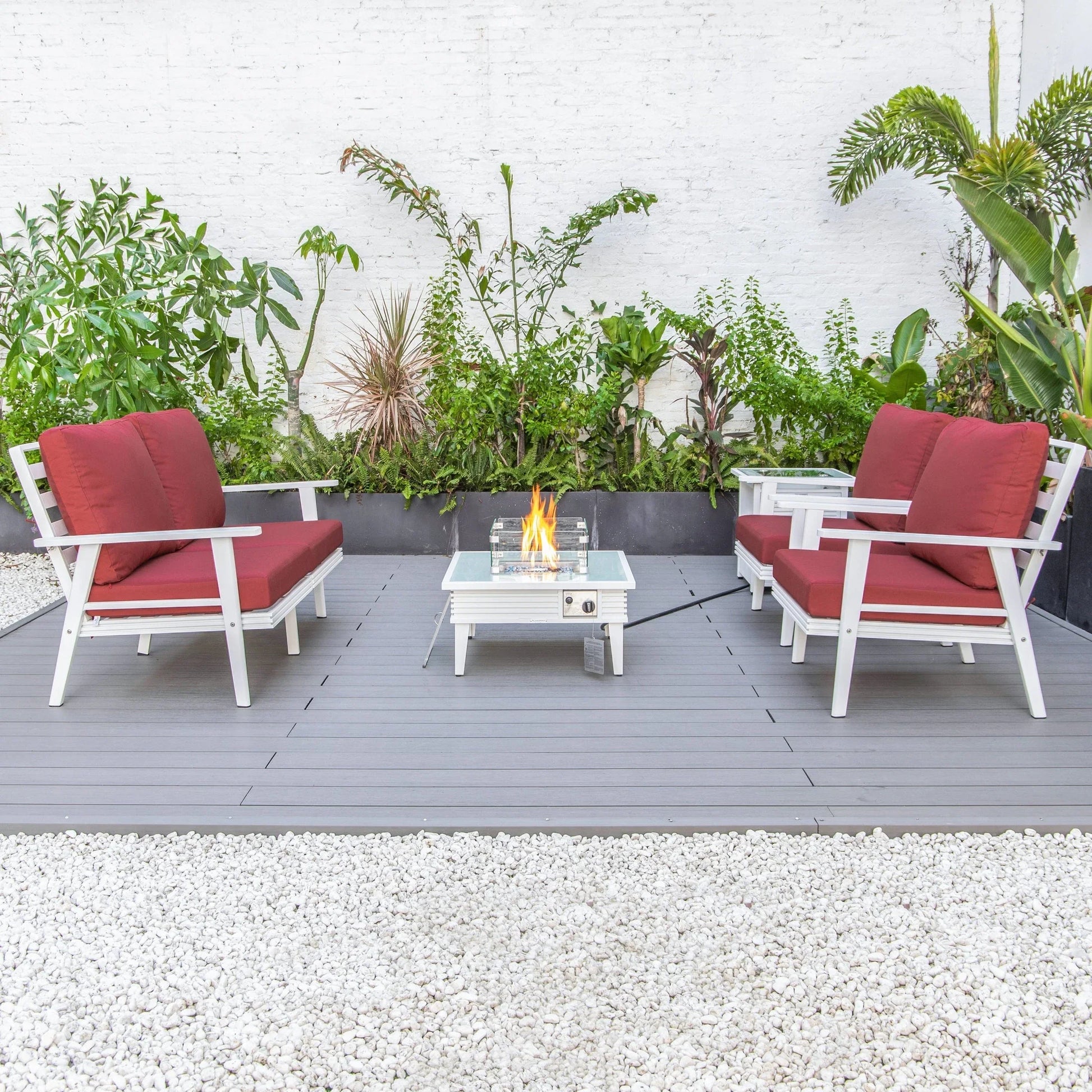 Walbrooke Aluminum Patio Conversation With Slats Design Fire Pit Table & Tank Holder - Elax Furniture