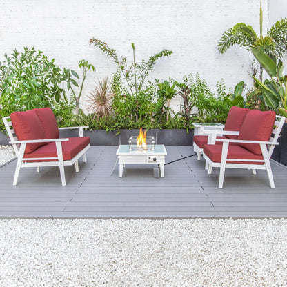 Walbrooke Aluminum Patio Conversation With Slats Design Fire Pit Table & Tank Holder - Elax Furniture