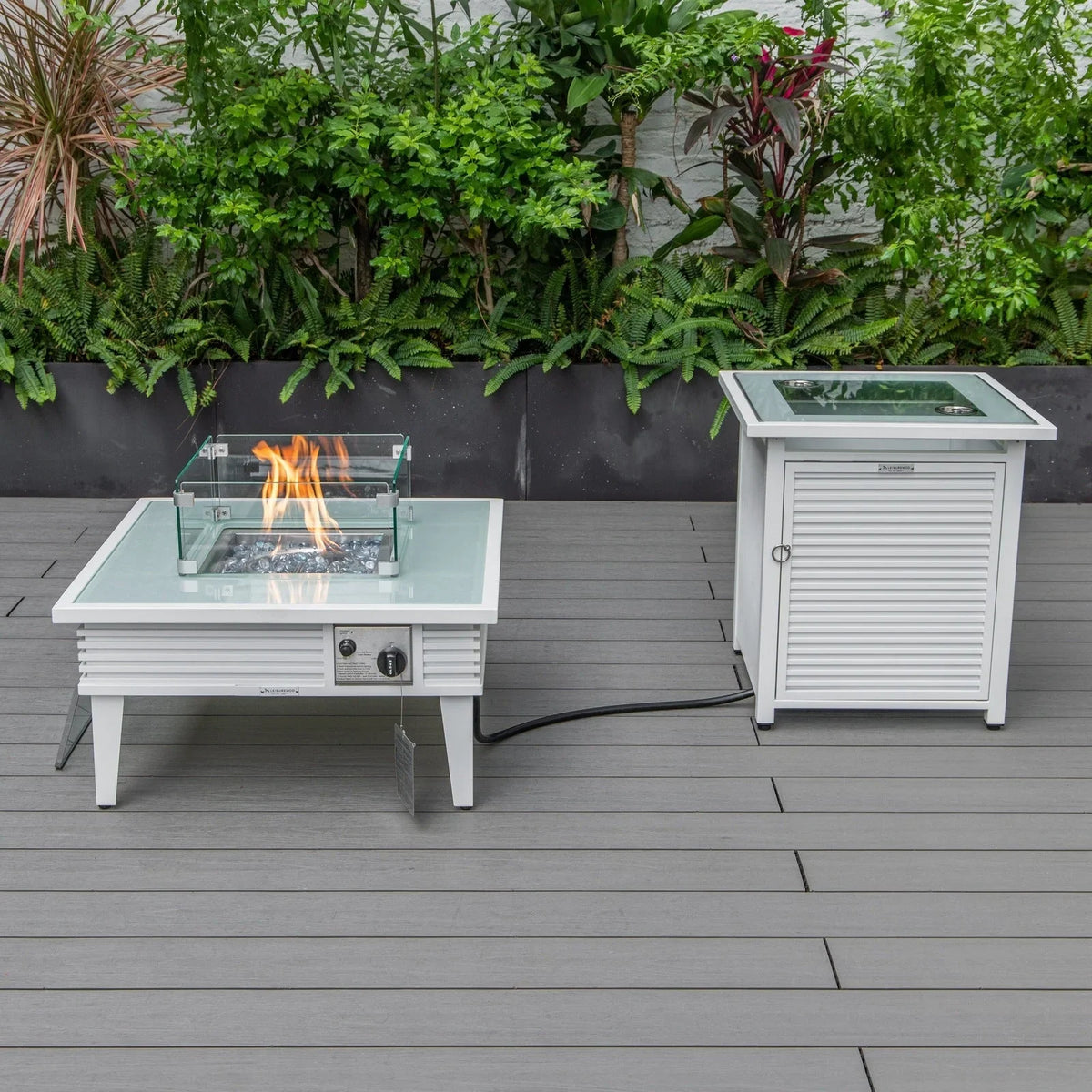 Walbrooke Outdoor Patio Square Fire Pit and Tank Holder with Slats Design - Elax Furniture