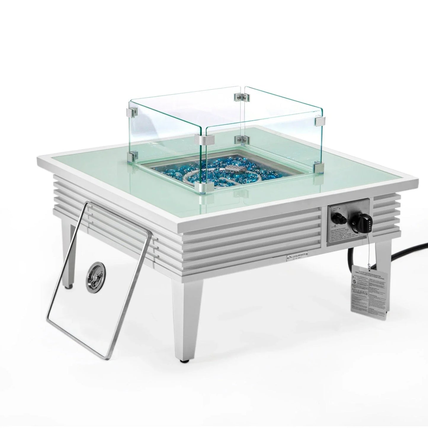 Walbrooke Modern Outdoor Square Fire Pit Table with Powder-Coated Aliuminum Frame and Slats Design - Elax Furniture