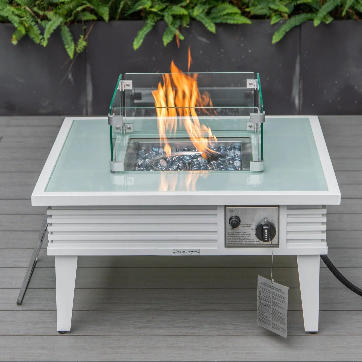 Walbrooke Modern Outdoor Square Fire Pit Table with Powder-Coated Aliuminum Frame and Slats Design - Elax Furniture