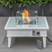 Walbrooke Modern Outdoor Square Fire Pit Table with Powder-Coated Aliuminum Frame and Slats Design - Elax Furniture