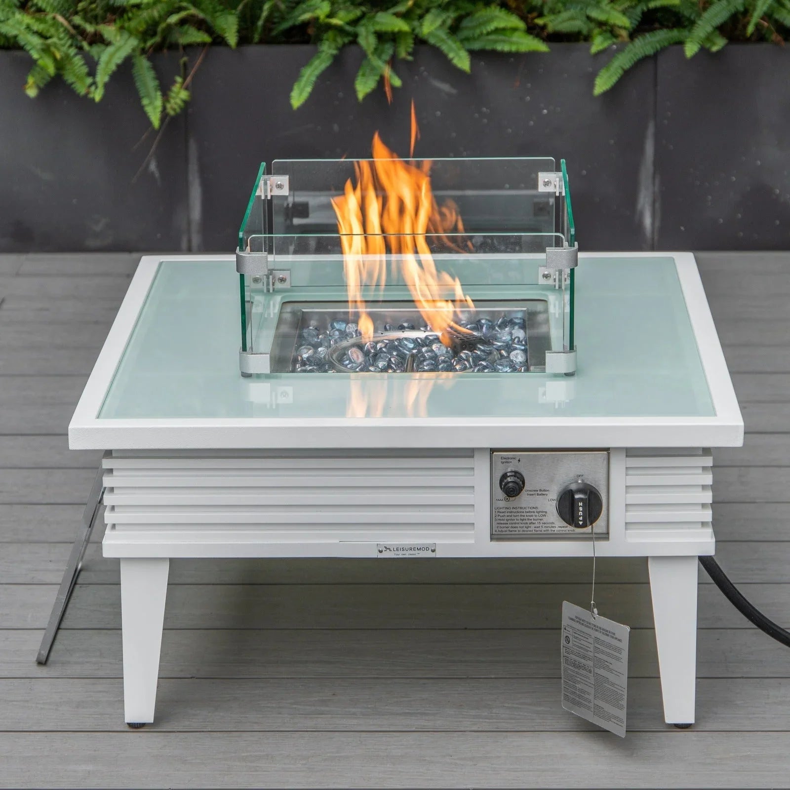 Walbrooke Modern Outdoor Square Fire Pit Table with Powder-Coated Aliuminum Frame and Slats Design - Elax Furniture