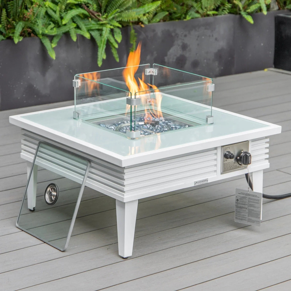 Walbrooke Modern Outdoor Square Fire Pit Table with Powder-Coated Aliuminum Frame and Slats Design - Elax Furniture