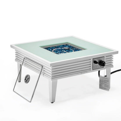 Walbrooke Modern Outdoor Square Fire Pit Table with Powder-Coated Aliuminum Frame and Slats Design - Elax Furniture