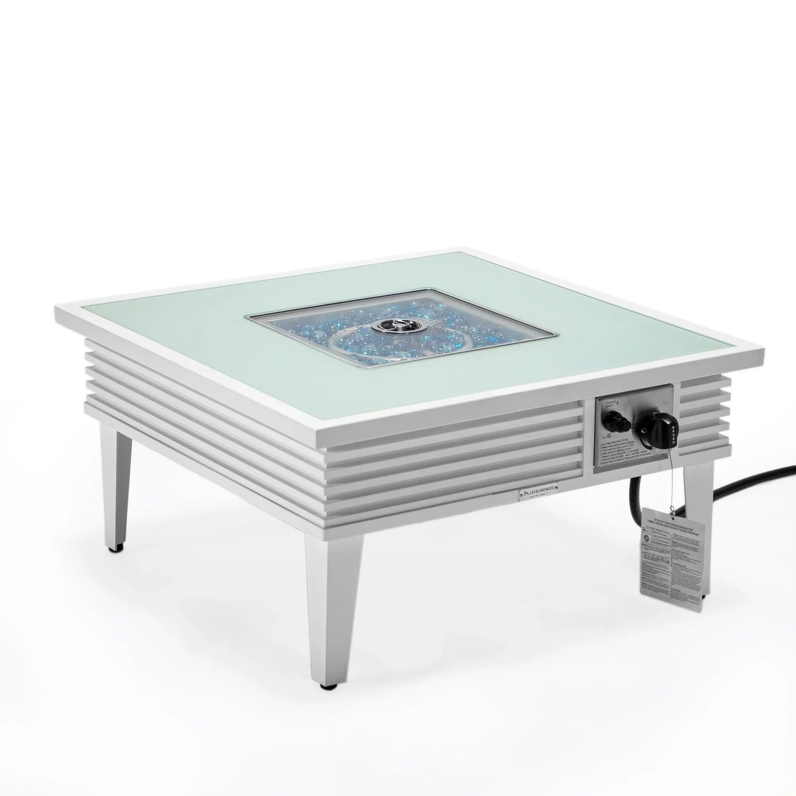 Walbrooke Modern Outdoor Square Fire Pit Table with Powder-Coated Aliuminum Frame and Slats Design - Elax Furniture