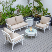Walbrooke Aluminum Patio Conversation With Slats Design Fire Pit Table & Tank Holder - Elax Furniture