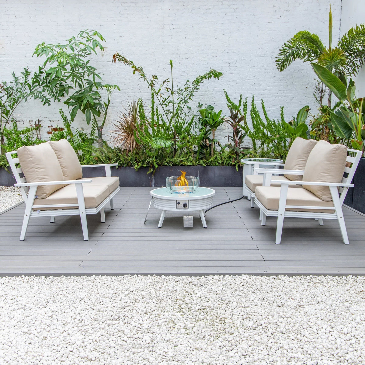 Walbrooke Aluminum Patio Conversation With Slats Design Fire Pit Table & Tank Holder - Elax Furniture