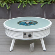 Walbrooke Aluminum Patio Conversation With Slats Design Fire Pit Table & Tank Holder - Elax Furniture