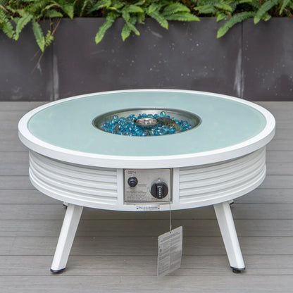 Walbrooke Aluminum Patio Conversation With Slats Design Fire Pit Table & Tank Holder - Elax Furniture