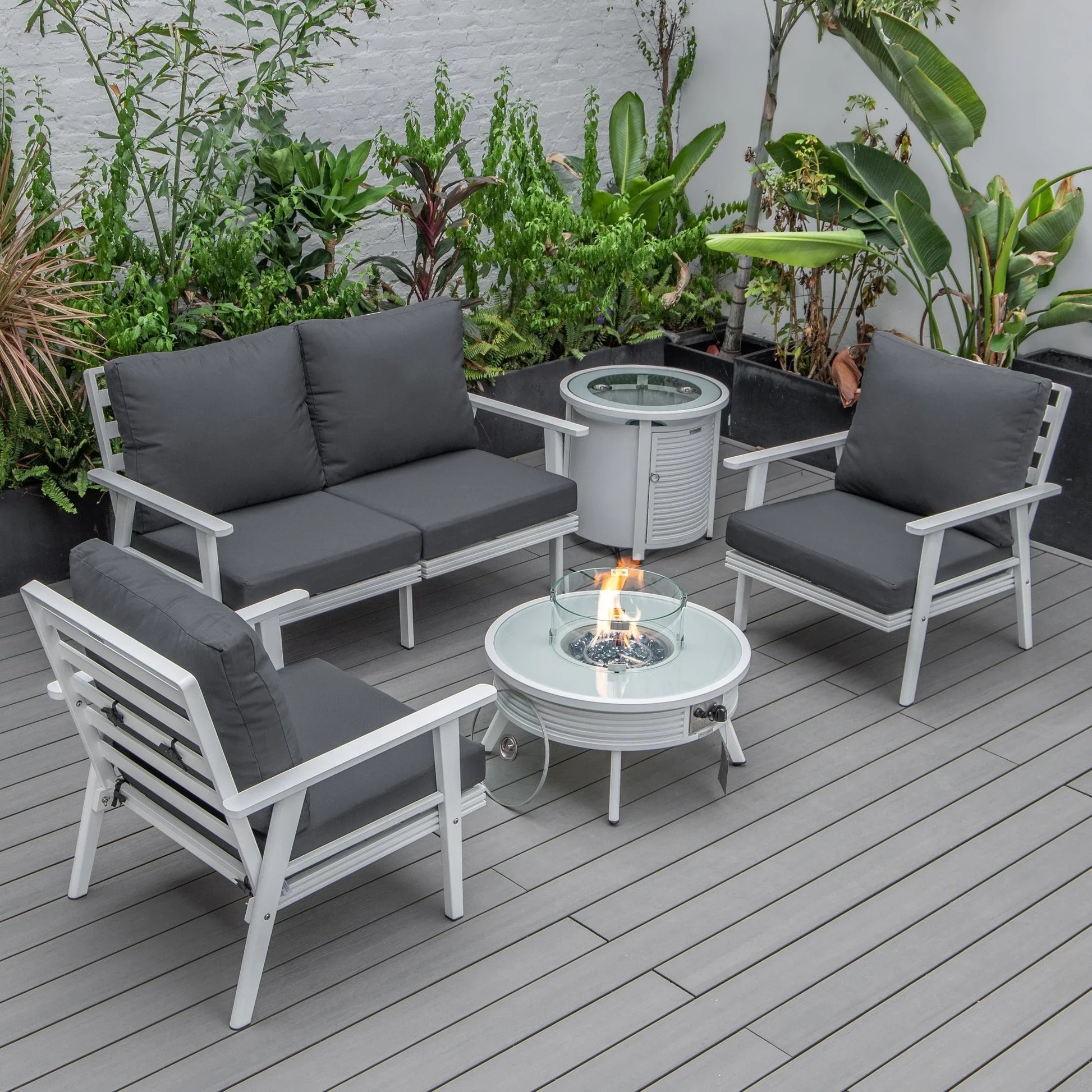 Walbrooke Aluminum Patio Conversation With Slats Design Fire Pit Table & Tank Holder - Elax Furniture