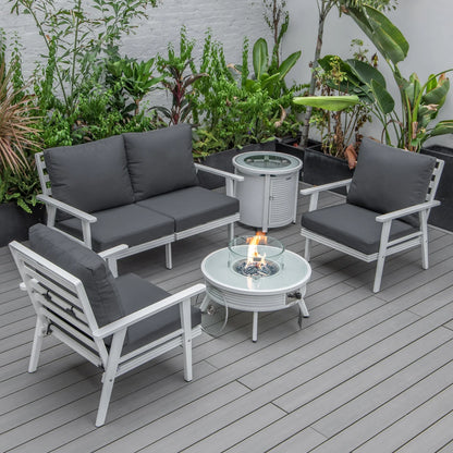 Walbrooke Aluminum Patio Conversation With Slats Design Fire Pit Table & Tank Holder - Elax Furniture