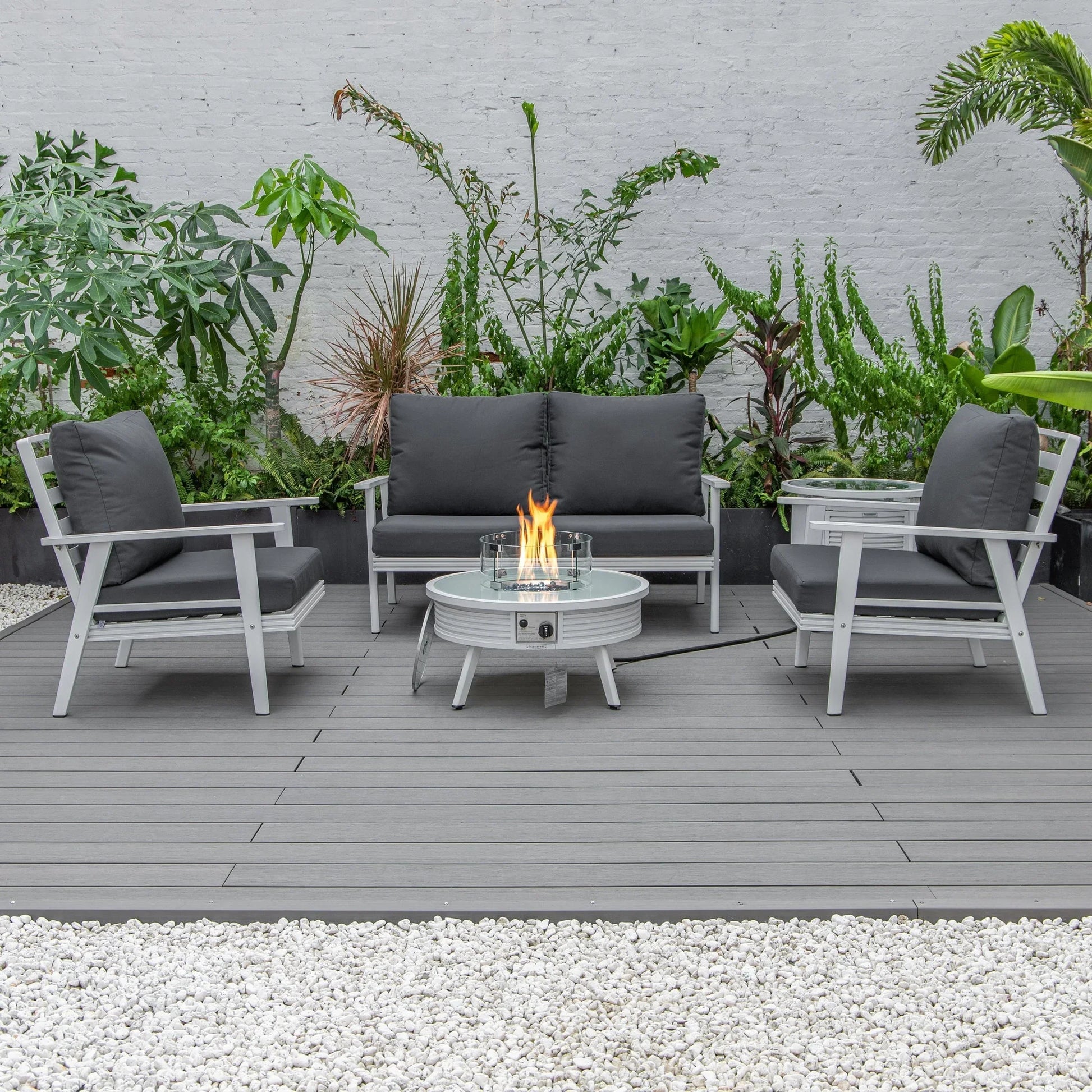 Walbrooke Aluminum Patio Conversation With Slats Design Fire Pit Table & Tank Holder - Elax Furniture