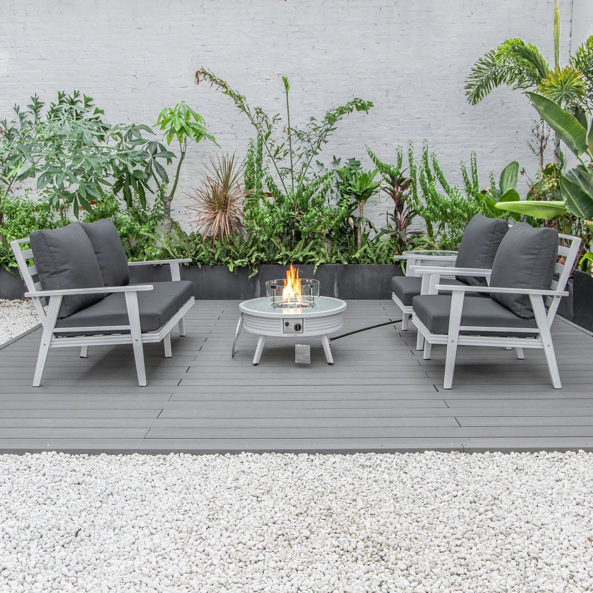 Walbrooke Aluminum Patio Conversation With Slats Design Fire Pit Table & Tank Holder - Elax Furniture