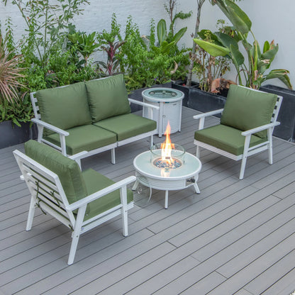 Walbrooke Aluminum Patio Conversation With Slats Design Fire Pit Table & Tank Holder - Elax Furniture