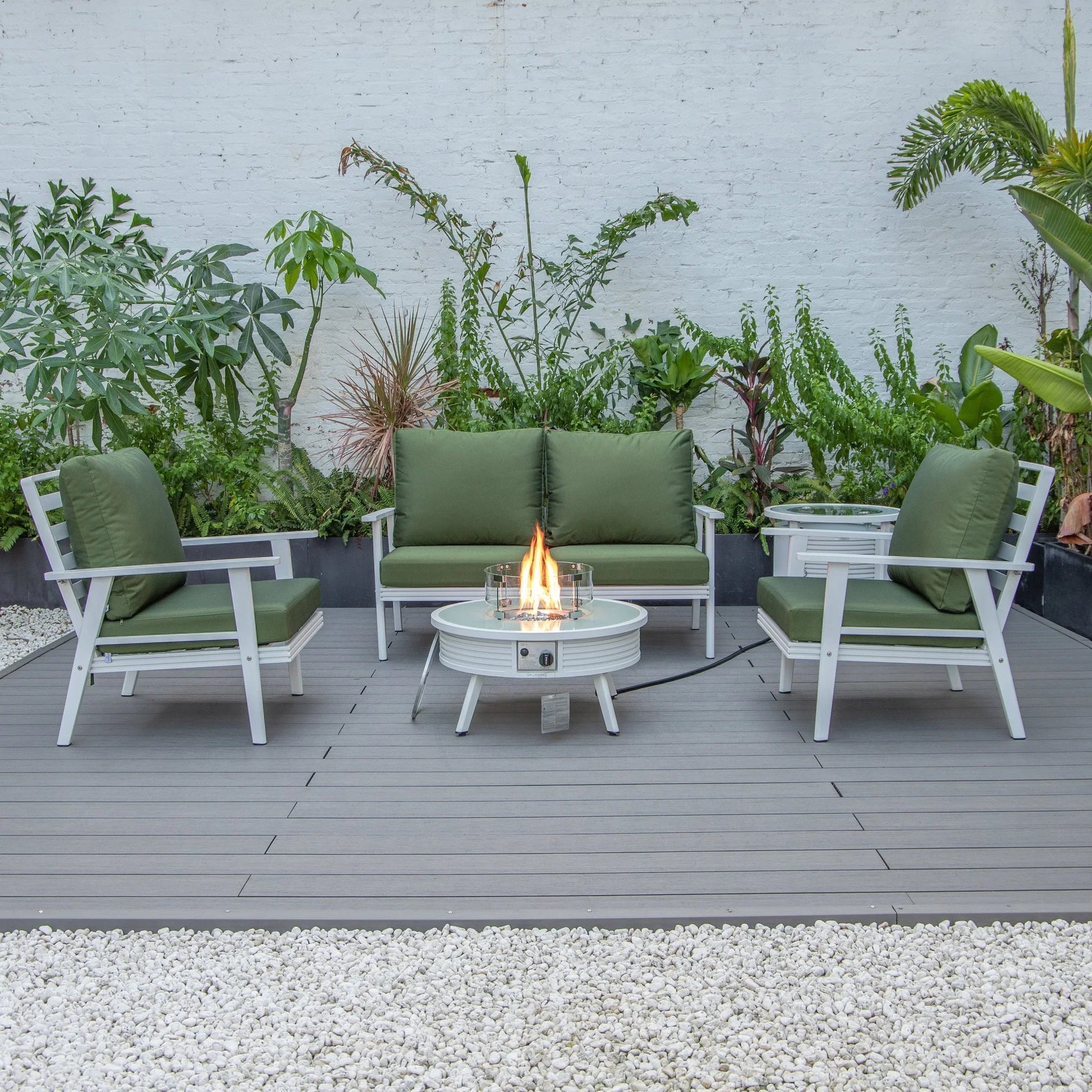 Walbrooke Aluminum Patio Conversation With Slats Design Fire Pit Table & Tank Holder - Elax Furniture