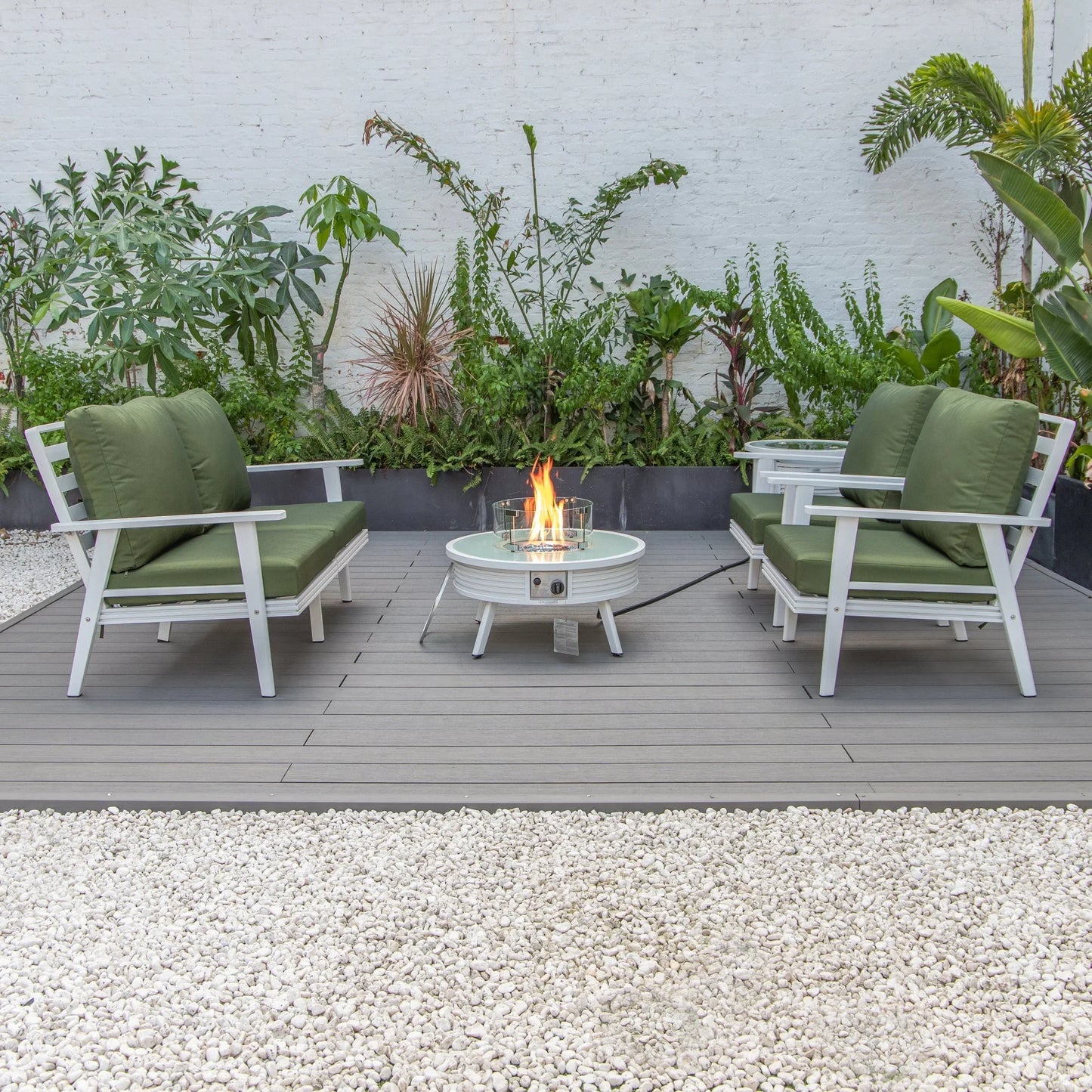 Walbrooke Aluminum Patio Conversation With Slats Design Fire Pit Table & Tank Holder - Elax Furniture