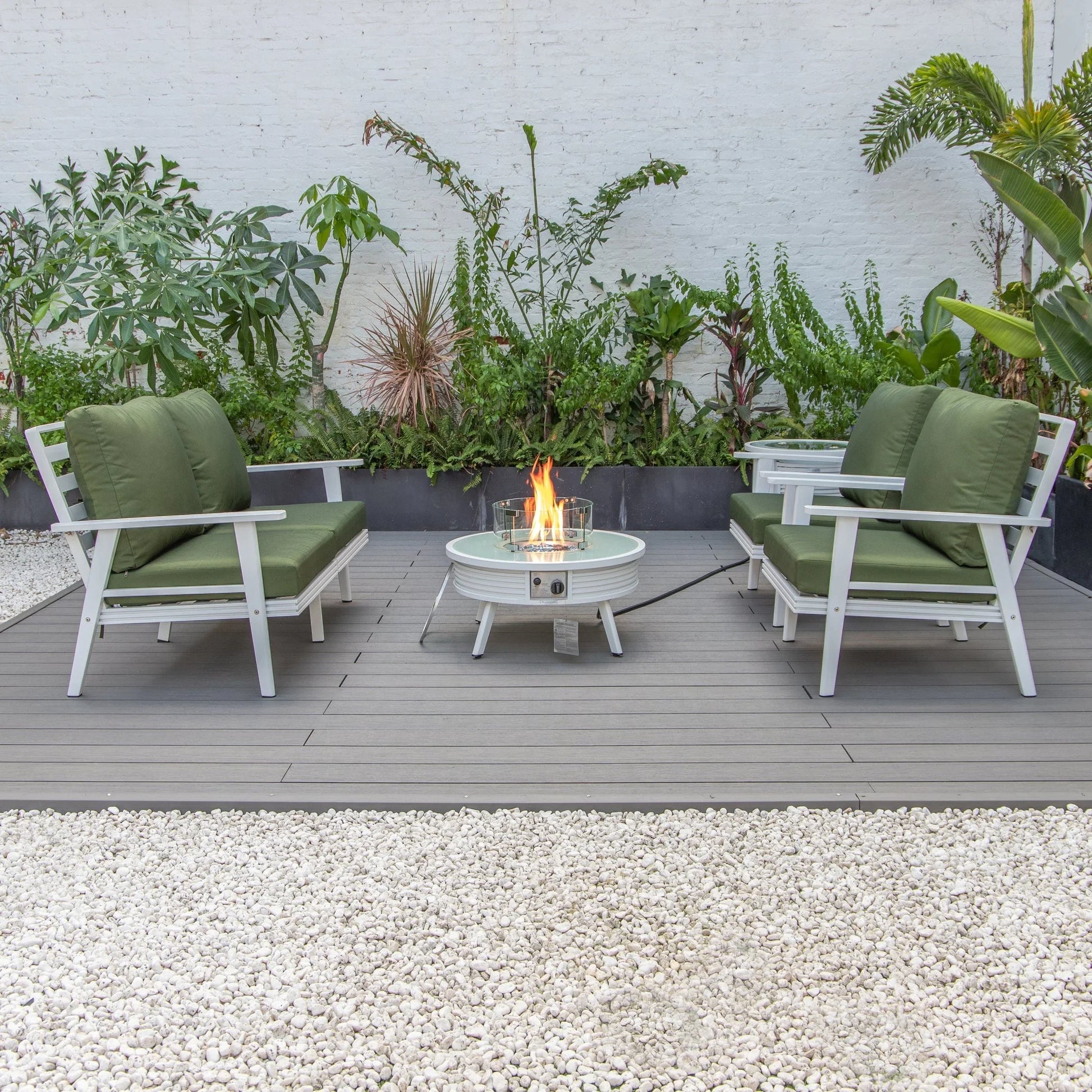 Walbrooke Aluminum Patio Conversation With Slats Design Fire Pit Table & Tank Holder - Elax Furniture