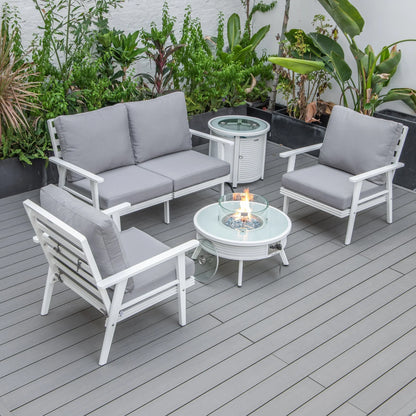 Walbrooke Aluminum Patio Conversation With Slats Design Fire Pit Table & Tank Holder - Elax Furniture