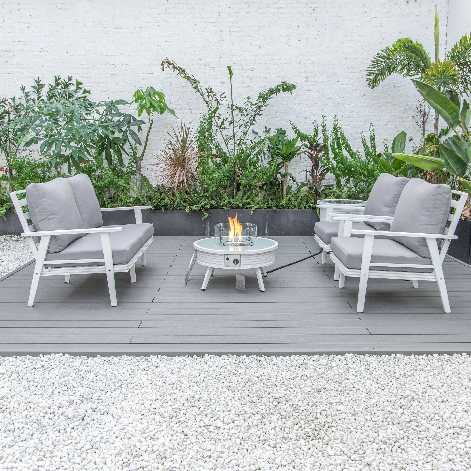 Walbrooke Aluminum Patio Conversation With Slats Design Fire Pit Table & Tank Holder - Elax Furniture