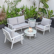 Walbrooke Aluminum Patio Conversation With Slats Design Fire Pit Table & Tank Holder - Elax Furniture
