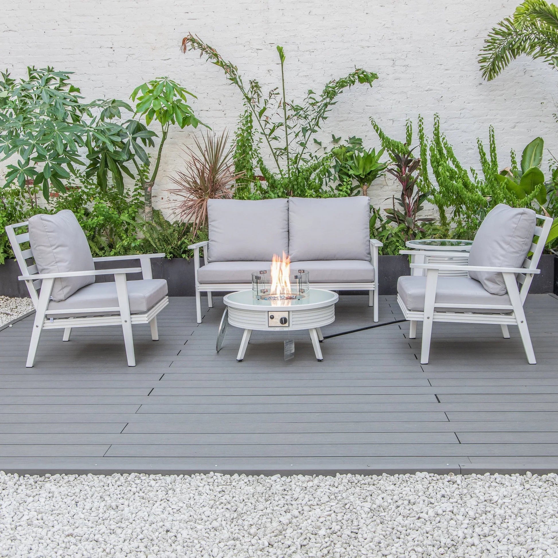 Walbrooke Aluminum Patio Conversation With Slats Design Fire Pit Table & Tank Holder - Elax Furniture